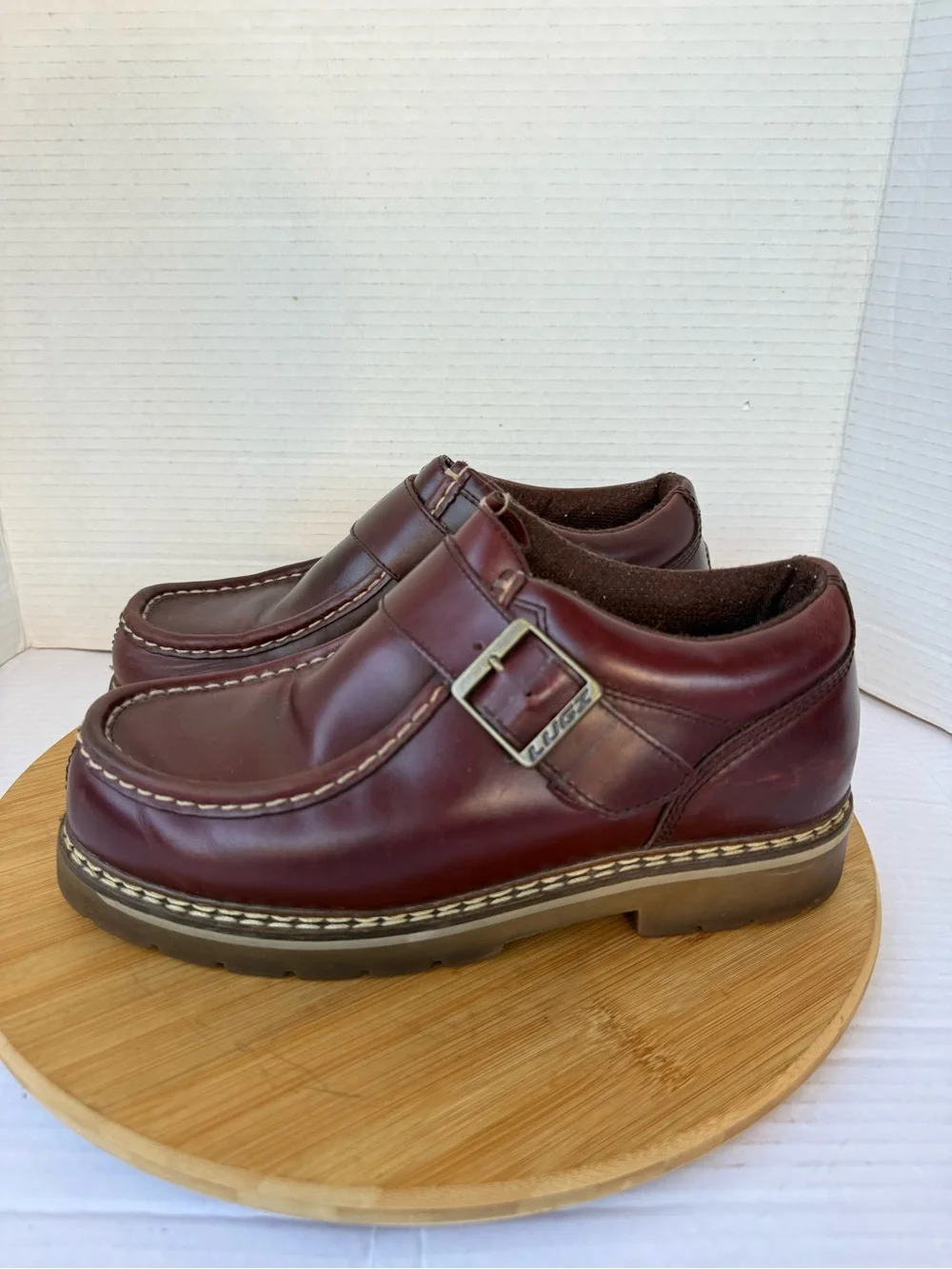 Vintage Lugz Burgundy Leather Monk Strap Moc Toe Casual Shoes Men’s 7 Y2K